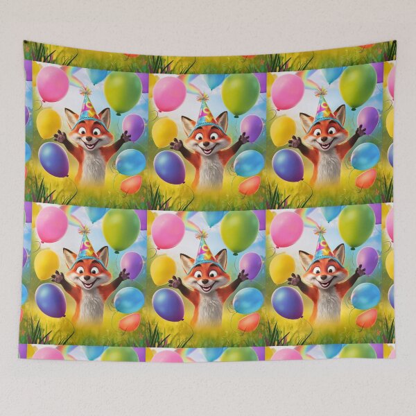 Item preview, Birthday Celebration. Birthday Fox. Adorable fox, birthday balloons, watercolor fox, fox drawing, floral fox designed and sold by FoxVibes.