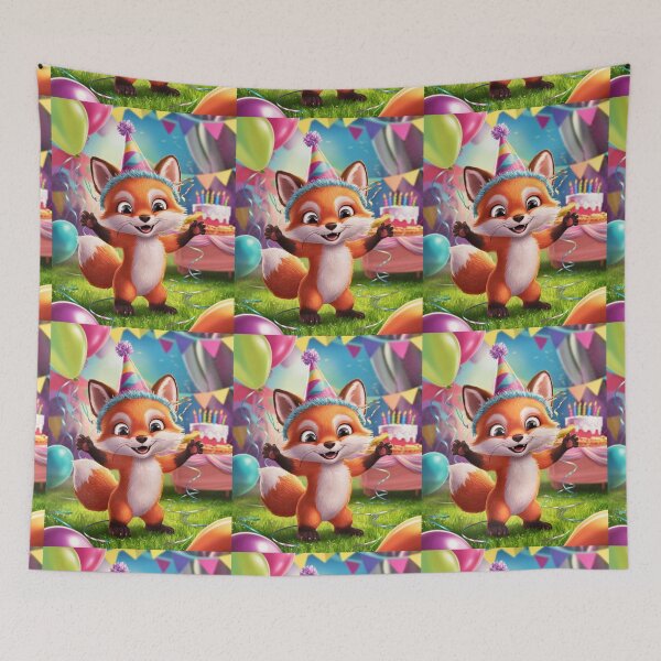 Item preview, Birthday Celebration. Birthday Fox. Adorable fox, birthday balloons, watercolor fox, fox drawing, floral fox designed and sold by FoxVibes.