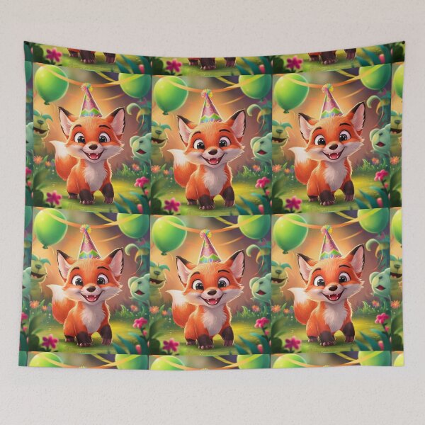 Item preview, Birthday Celebration. Birthday Fox. Adorable fox, birthday balloons, watercolor fox, fox drawing, floral fox designed and sold by FoxVibes.