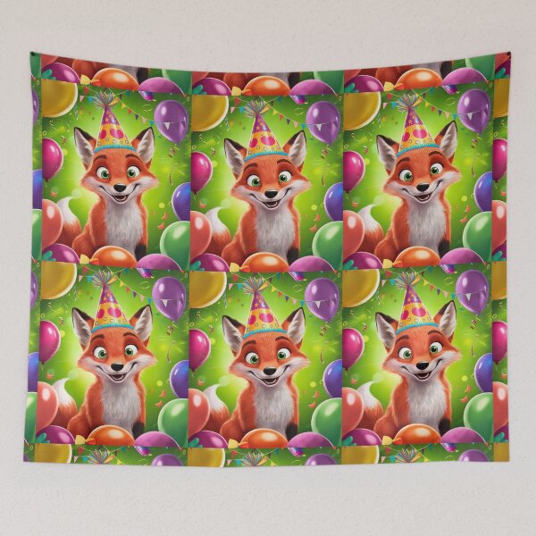 Item preview, Birthday Celebration. Birthday Fox. Adorable fox, birthday balloons, watercolor fox, fox drawing, floral fox designed and sold by FoxVibes.