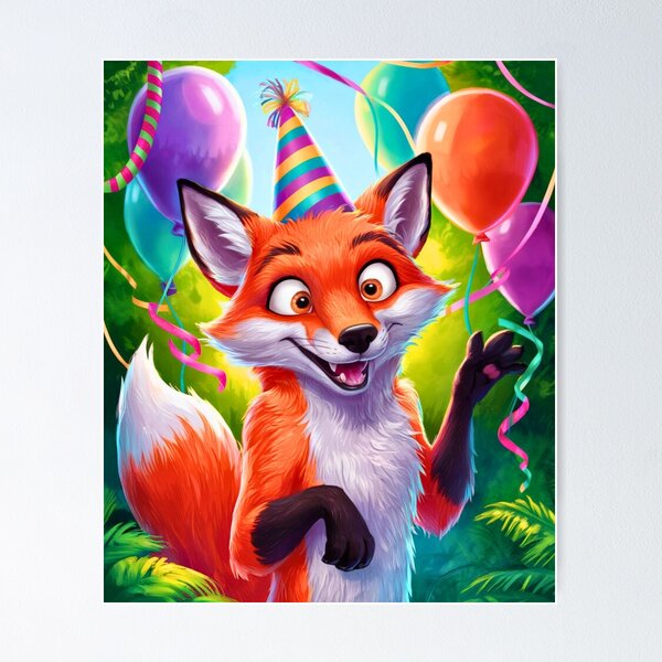 Item preview, Birthday Celebration. Birthday Fox. Adorable fox, birthday balloons, watercolor fox, fox drawing, floral fox designed and sold by FoxVibes.