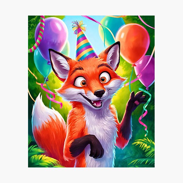 Item preview, Birthday Celebration. Birthday Fox. Adorable fox, birthday balloons, watercolor fox, fox drawing, floral fox designed and sold by FoxVibes.