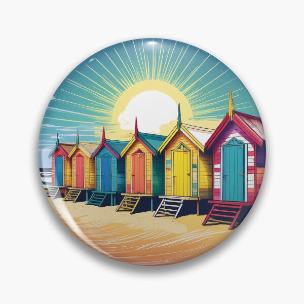 Item preview, Brighton Bathing Boxes Melbourne Beach Sunset Illustration designed and sold by inknships.
