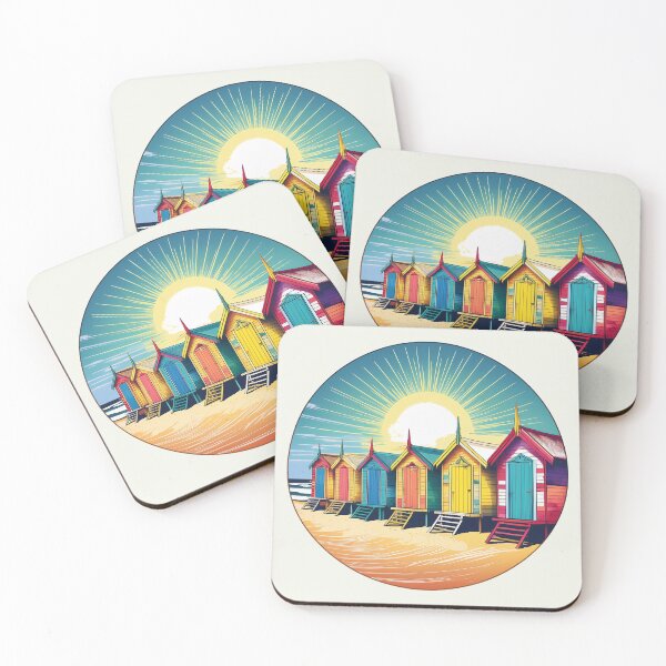 Item preview, Brighton Bathing Boxes Melbourne Beach Sunset Illustration designed and sold by inknships.