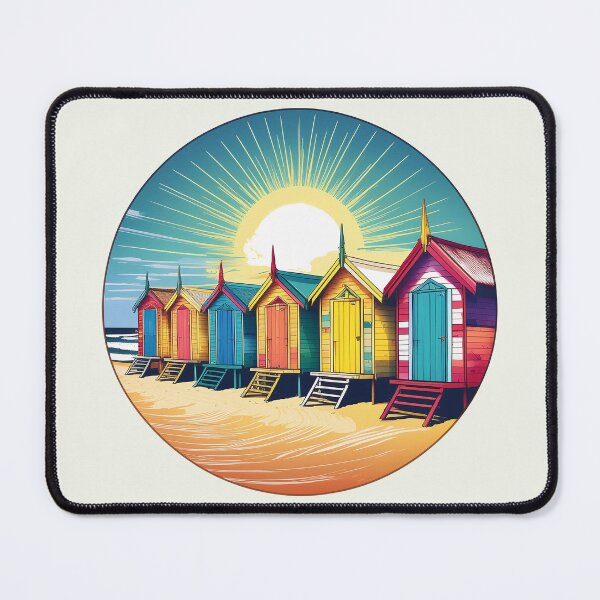 Item preview, Brighton Bathing Boxes Melbourne Beach Sunset Illustration designed and sold by inknships.