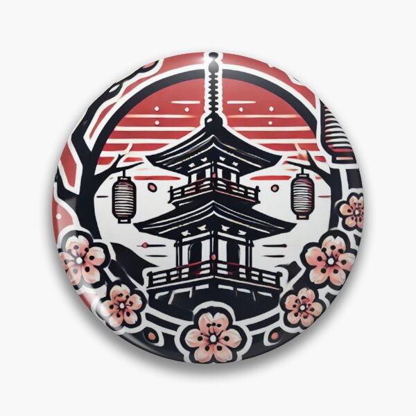 Item preview, Japanese temple with sakura designed and sold by saqui-com.