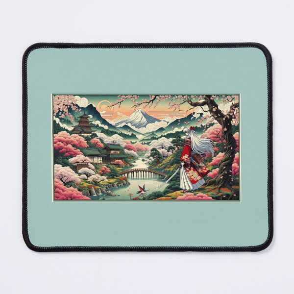 Item preview, Half Demon Dog Japanese Cherry Blossom Landscape Traditional Japanese Art designed and sold by LoonyTunes.