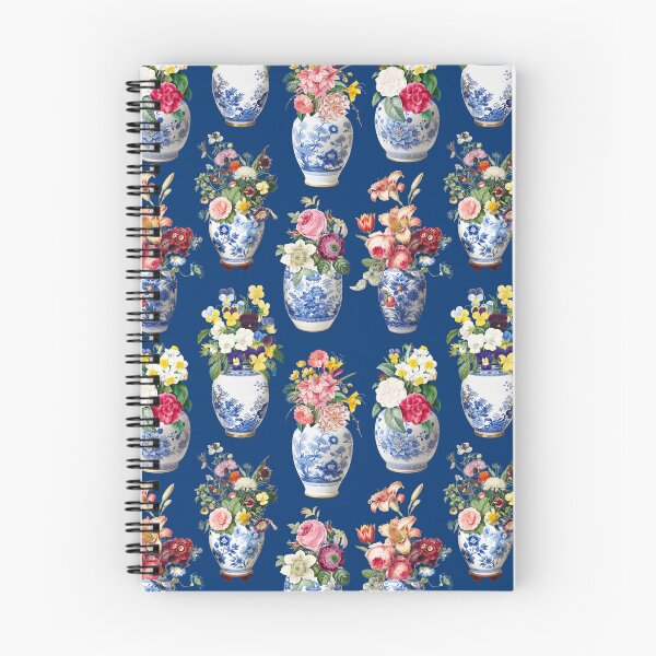 Item preview, Ginger jars and florals in dark blue designed and sold by creativemonsoon.