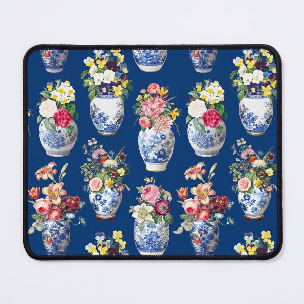 Item preview, Ginger jars and florals in dark blue designed and sold by creativemonsoon.
