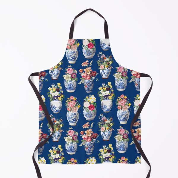 Item preview, Ginger jars and florals in dark blue designed and sold by creativemonsoon.