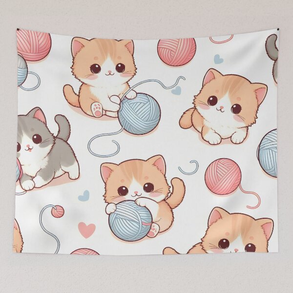 Item preview, Sweet Kittens Playing with Yarn Balls Pattern designed and sold by CitrineLinker.