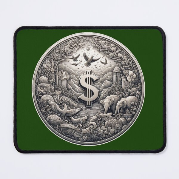 Item preview, Coin with dollar symbol in the middle of nature, black and white designed and sold by MigWhimsy.