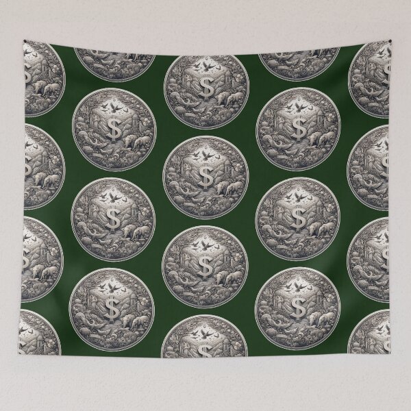 Item preview, Coin with dollar symbol in the middle of nature, black and white designed and sold by MigWhimsy.