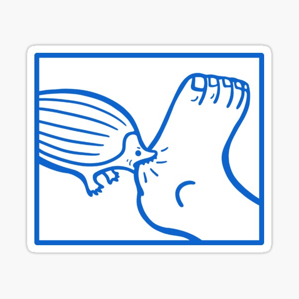 Item preview, A hedgehog and a foot Minimal art of a funny short situation in blue ink designed and sold by martodesign.