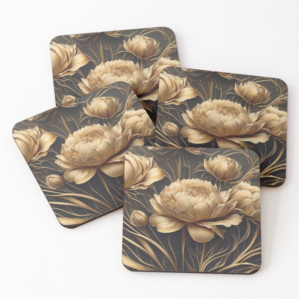 Item preview, Luxury gold floral background . Golden gradient Roses and peonies flower line art wallpaper design designed and sold by bvdesignart.
