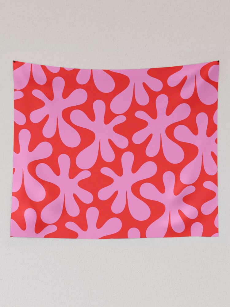 Thumbnail 2 of 3, Tapestry, Preppy Pink and Red Amoeba Dance Bold Pop Fun Contemporary Pattern designed and sold by kierkegaard.
