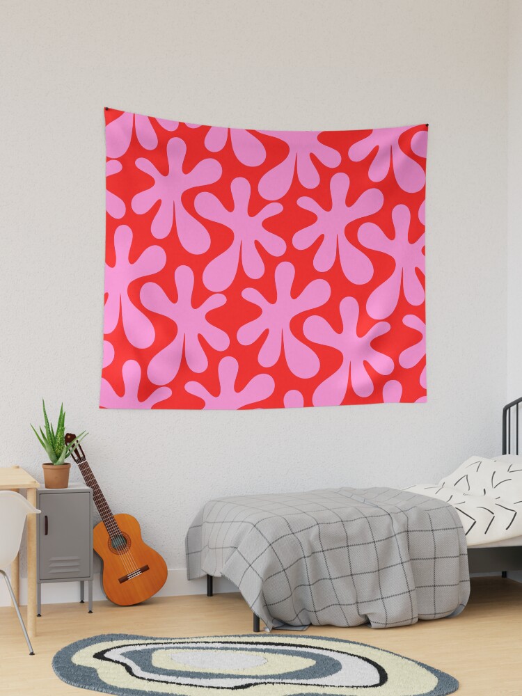 Thumbnail 1 of 3, Tapestry, Preppy Pink and Red Amoeba Dance Bold Pop Fun Contemporary Pattern designed and sold by kierkegaard.