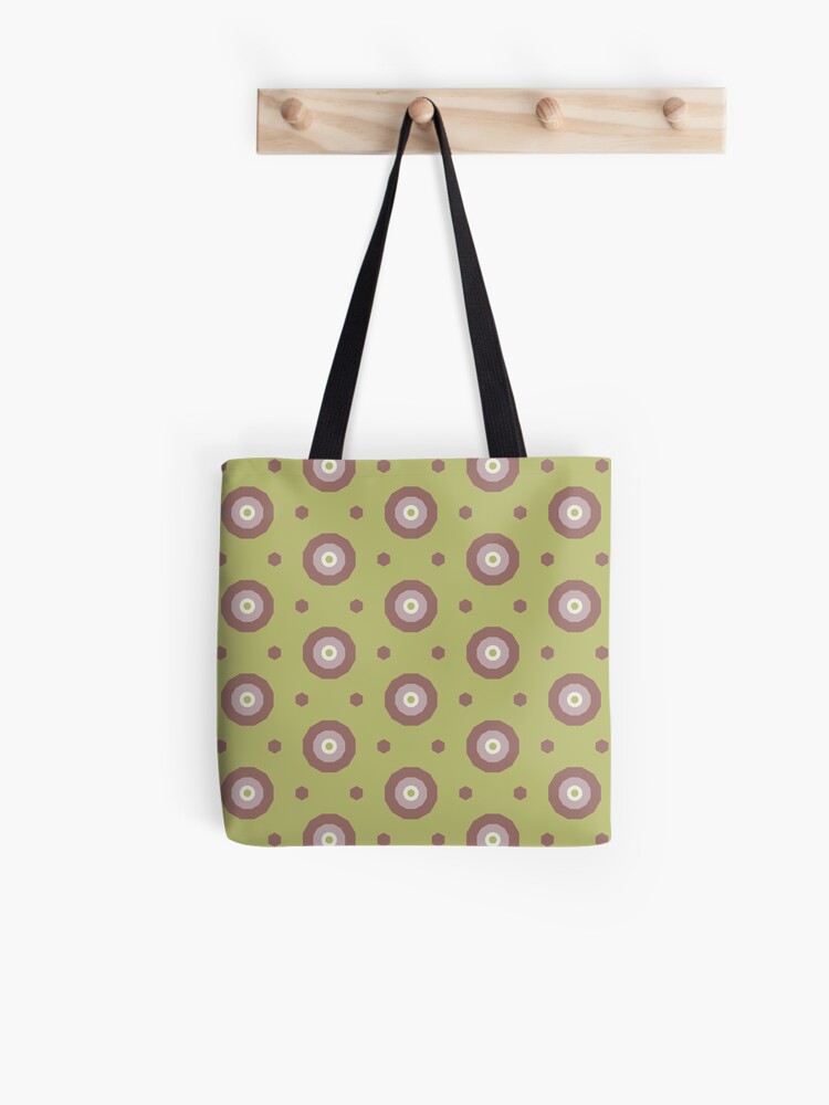 Tote Bag, Geometric Warm Neutrals Colorful Bullseyes And Hexagons designed and sold by Triplicate Limited