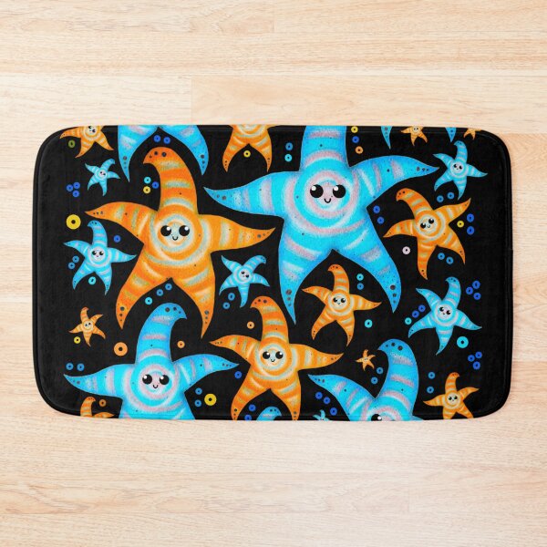 Item preview, cyan and orange spiral starfishes - black designed and sold by doveydotdraws.