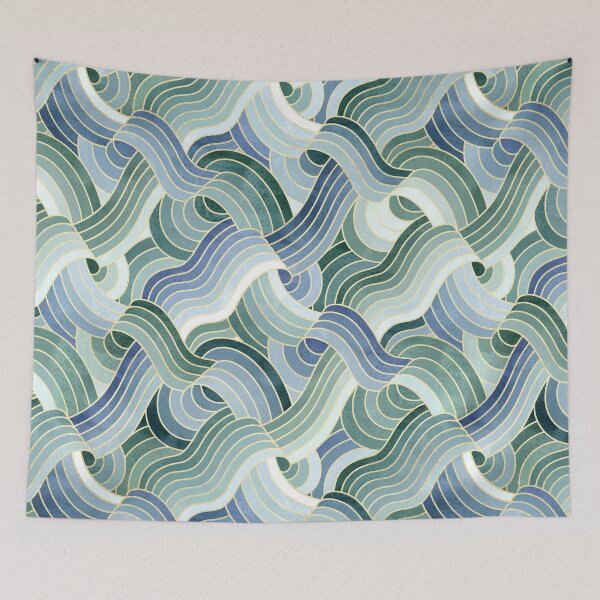 Item preview, Stone Textured Gold Linework Swells - Ocean Hues designed and sold by TigaTiga.