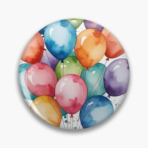 Item preview, Happy birthday balloons rainbow watercolor or congratulations art paint illustration scribble birthday text designed and sold by cheekylorns.