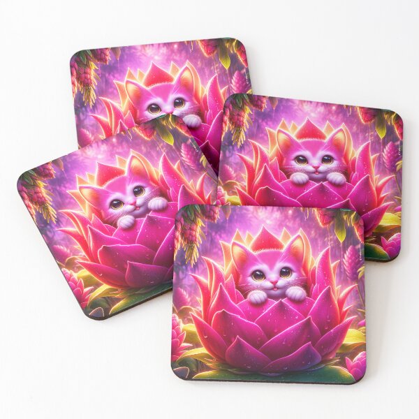 Item preview, Pink pitaya Cat: cute kitten in the pitaya magical art designed and sold by EmeraldeaArt.