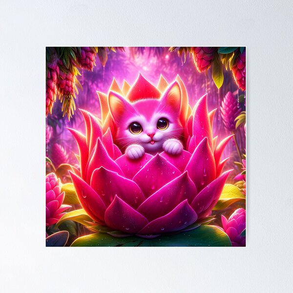 Item preview, Pink pitaya Cat: cute kitten in the pitaya magical art designed and sold by EmeraldeaArt.