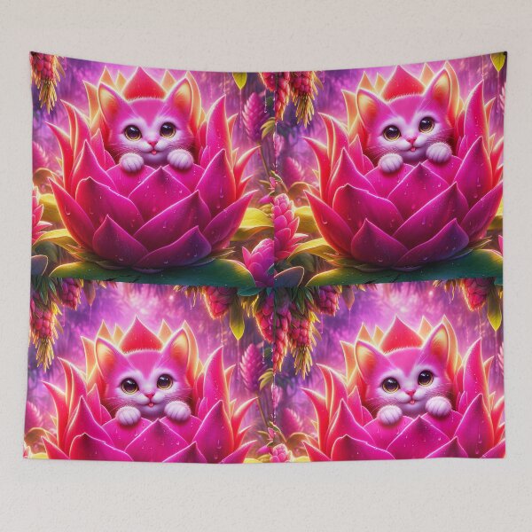 Item preview, Pink pitaya Cat: cute kitten in the pitaya magical art designed and sold by EmeraldeaArt.
