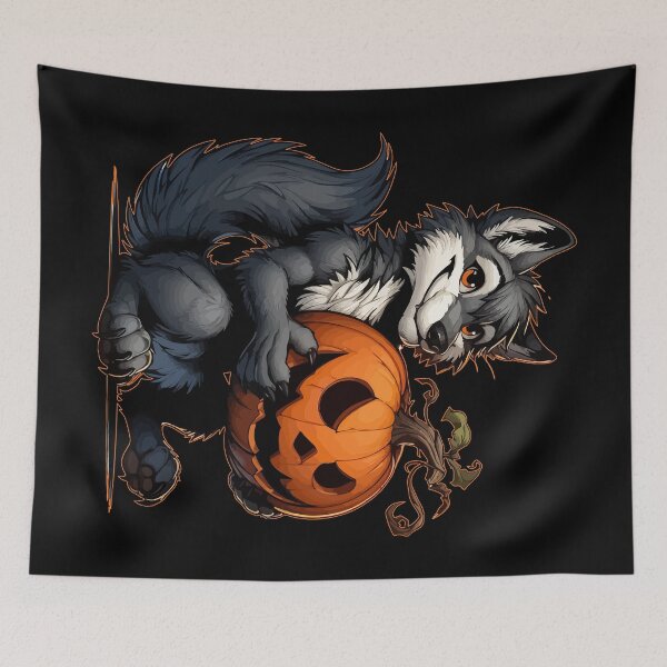 Item preview, Funny Halloween Wolf And Pumpkin designed and sold by TomFrontierArt.