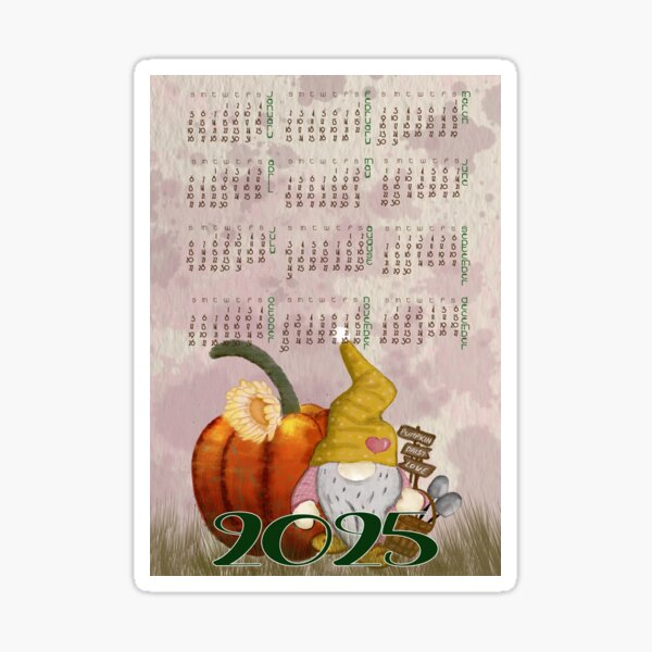 Calendar 2025 gnome and pumpkin Sticker