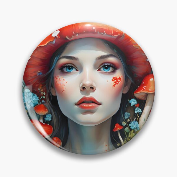 Item preview, Lady Amanita mushroom hair woman portrait designed and sold by EmeraldeaArt.