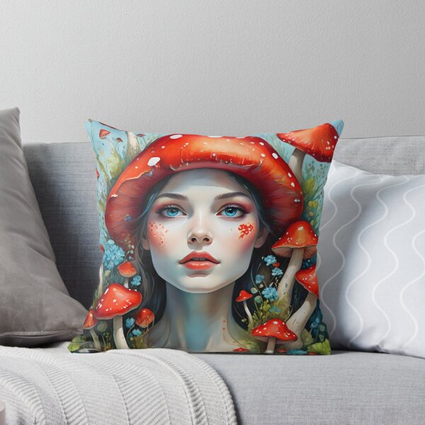 Item preview, Lady Amanita mushroom hair woman portrait designed and sold by EmeraldeaArt.