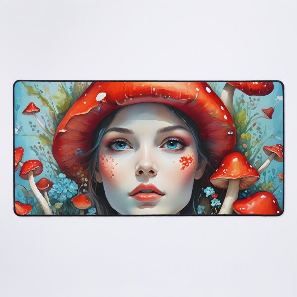 Item preview, Lady Amanita mushroom hair woman portrait designed and sold by EmeraldeaArt.