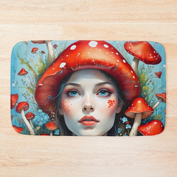 Item preview, Lady Amanita mushroom hair woman portrait designed and sold by EmeraldeaArt.