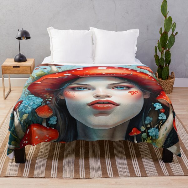 Item preview, Lady Amanita mushroom hair woman portrait designed and sold by EmeraldeaArt.