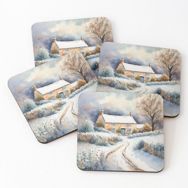 Item preview, Cotswold Cottage in Winter Watercolor Painting designed and sold by MeadowFarmPrint.