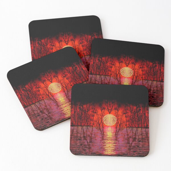 Item preview, The atmosphere of the festival, a psychedelic forest, bathed in the sea and the setting sun - red, black, orange designed and sold by My-fake-places.