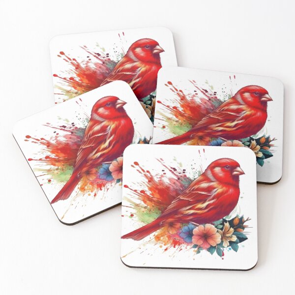 Item preview, Beautiful red canary with various leaves and flowers against a colorful background designed and sold by Marcoshop10.