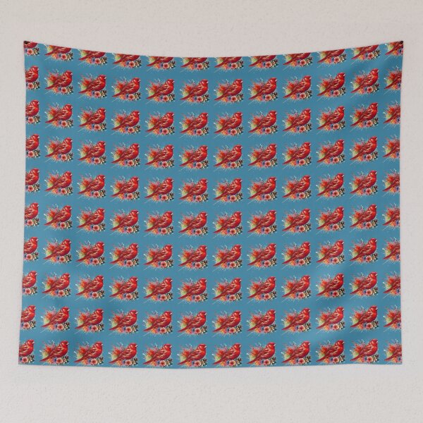 Item preview, Beautiful red canary with various leaves and flowers against a colorful background designed and sold by Marcoshop10.
