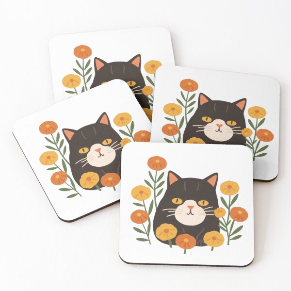 Item preview, Cute chubby funny kitty watching you among marigolds. designed and sold by SaraSumi.