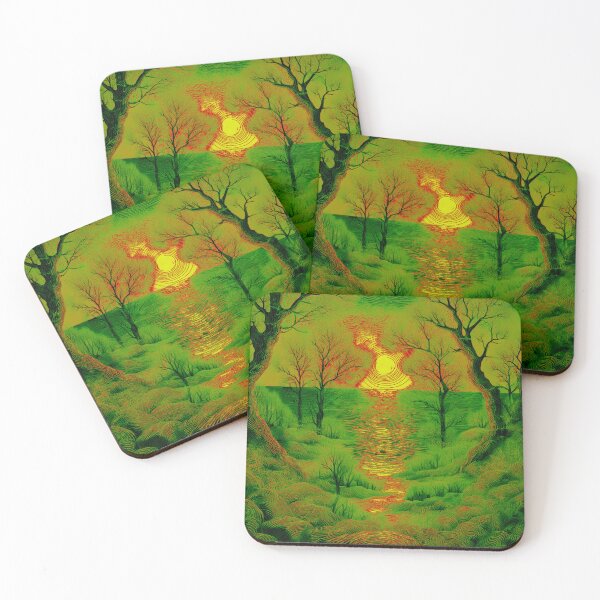 Item preview, The atmosphere of the festival, a psychedelic forest, bathed in the sea and the setting sun -  shades of green and yellow. designed and sold by My-fake-places.