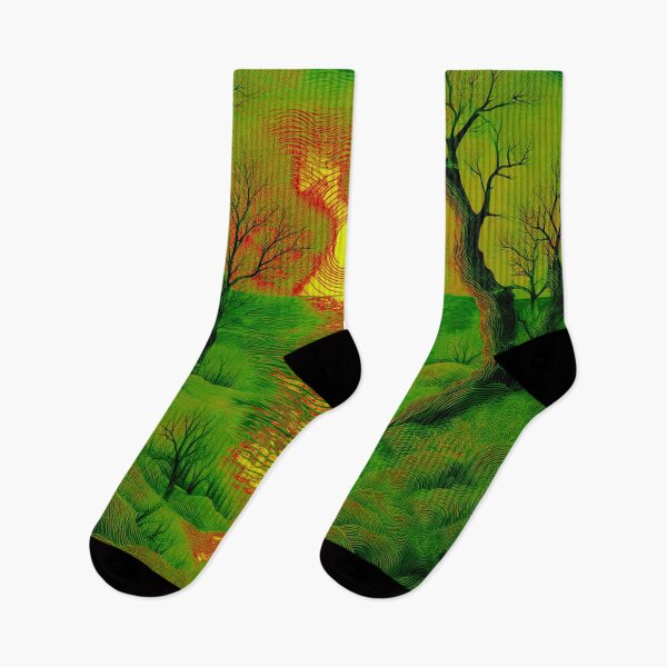 Item preview, The atmosphere of the festival, a psychedelic forest, bathed in the sea and the setting sun -  shades of green and yellow. designed and sold by My-fake-places.