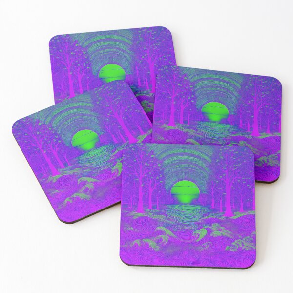 Item preview, The atmosphere of the festival, a psychedelic forest, bathed in the sea and the setting sun - shades of navy blue, purple and green. designed and sold by My-fake-places.