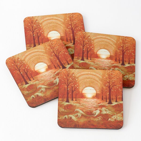 Item preview, The atmosphere of the festival, a psychedelic forest, bathed in the sea and the setting sun - red, black, orange/2 designed and sold by My-fake-places.