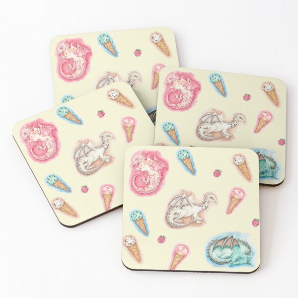 Item preview, Ice Cream Dragons on vanilla background designed and sold by Katy Jones.