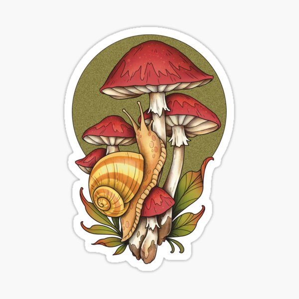 Süße Schnecke auf Pilzen Pilz Farn Schnecke Cottagecore Fee Grunge Fairycore Hexerei Woods Forestcore Mosscore Grüne Hexe Sticker