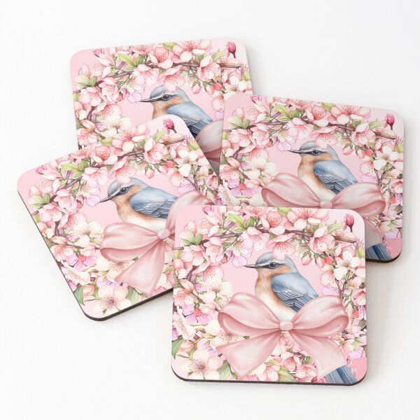 Artikelvorschau, Vogel rosa Blumenkranz botanischen Druck Aquarell entworfen und verkauft von Tammy Marie Russell.