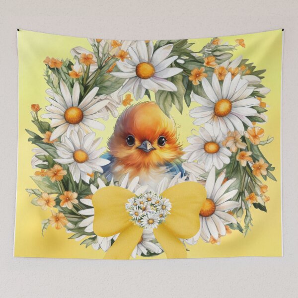 Artikelvorschau, Vogel Gänseblümchen Blumenkranz Botanischer Druck Aquarell entworfen und verkauft von Tammy Marie Russell.