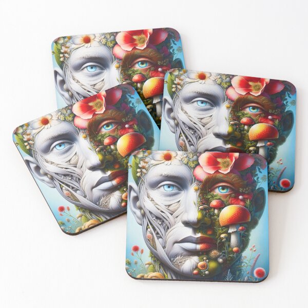 Item preview, Botanical red funghi anatomy face art of a man designed and sold by EmeraldeaArt.