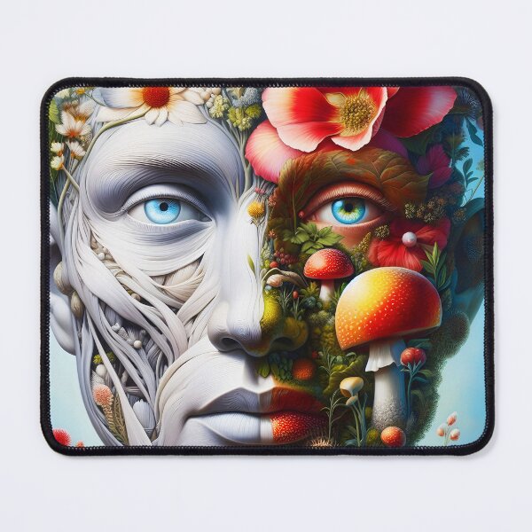Item preview, Botanical red funghi anatomy face art of a man designed and sold by EmeraldeaArt.